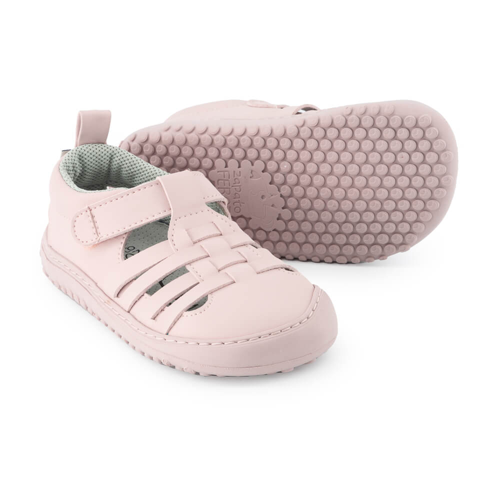 calzado infantil verano barefoot minimalista vegano color rosa palo claro tabarca rocker ss24palo