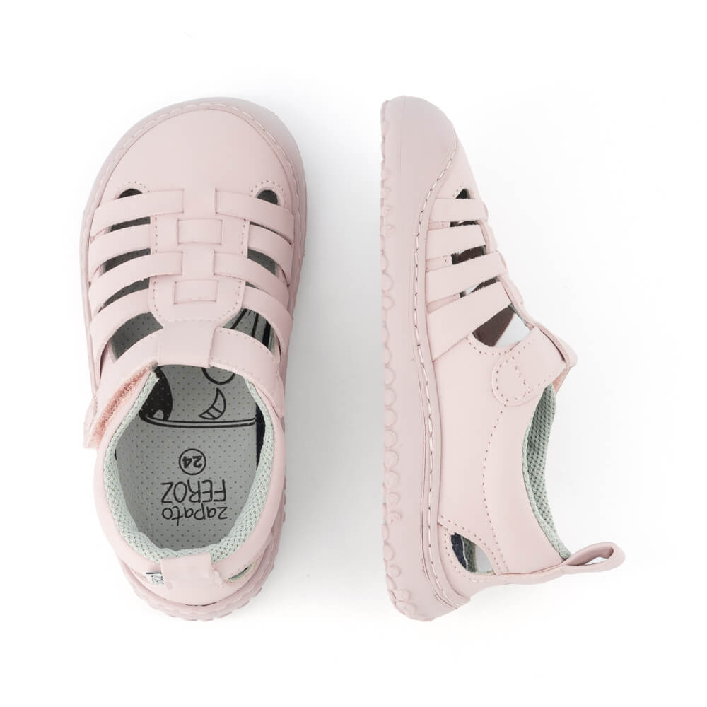 calzado infantil verano barefoot minimalista vegano color rosa palo claro tabarca rocker ss24palo