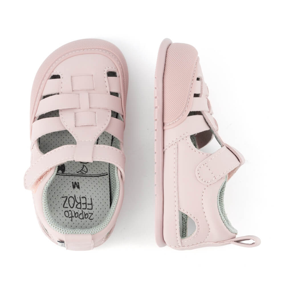 sandalias barefoot faciles poner quitar bebes color rosa palo claro tabarca feroz ss24palo