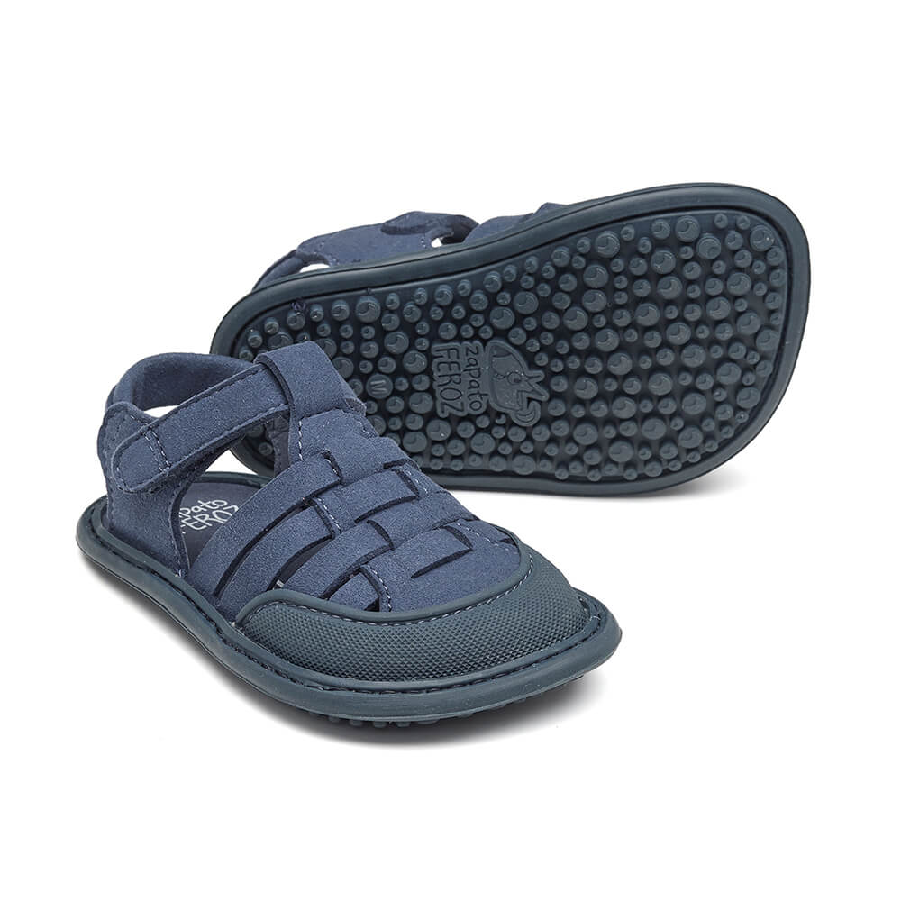 sandalias respetuosas forma natural pie bebe microfibra nobuck color azul calpe feroz ss24