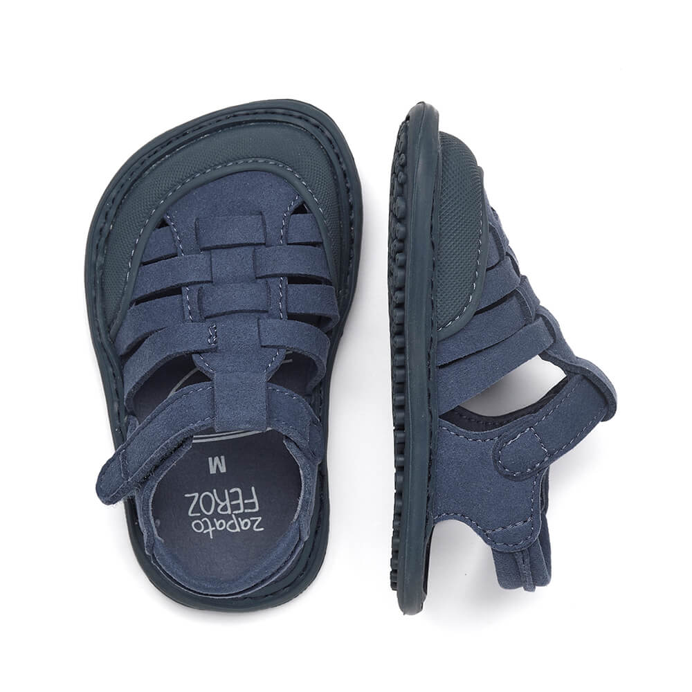 sandalias respetuosas forma natural pie bebe microfibra nobuck color azul calpe feroz ss24