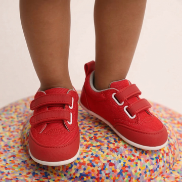 calzado minimalista casual respetuoso pies libres bebes color tejano rojo aldaia feroz ss25 