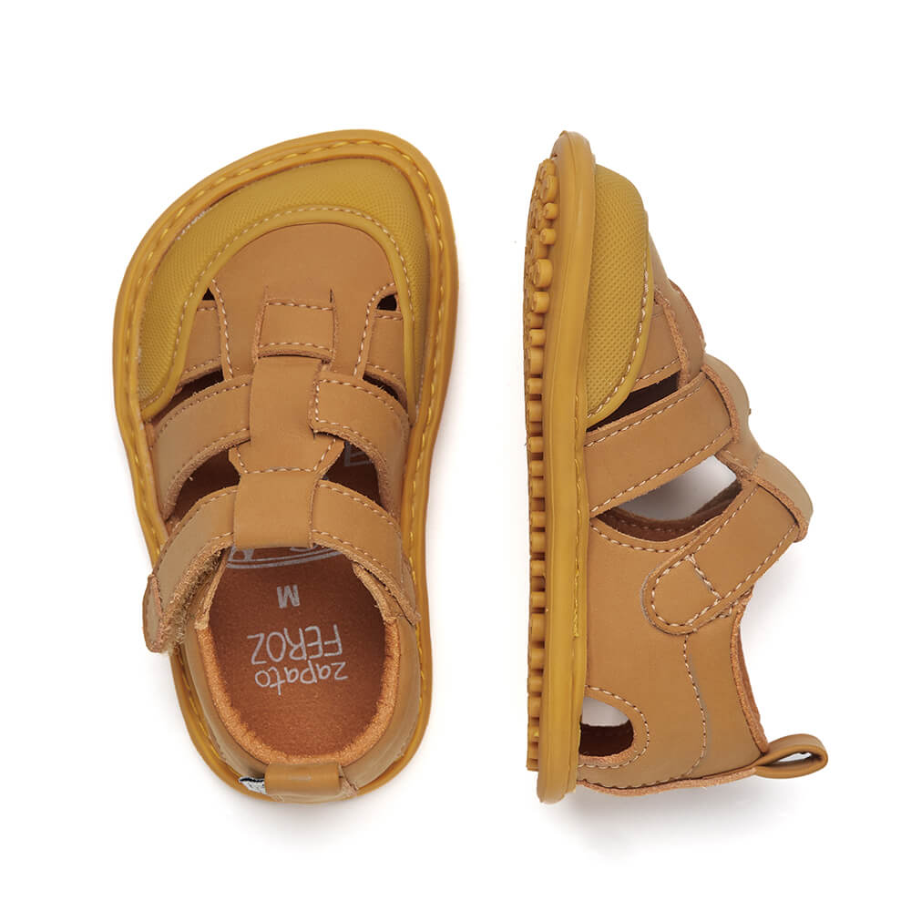 sandalias barefoot como andar descalzo color amarillo mostaza bebe denia feroz ss24  