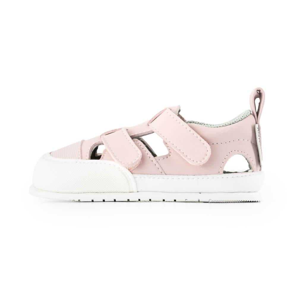 sandalias barefoot veganas microfibra cierre velcro espacio dedos bebes color rosa javea feroz ss24  