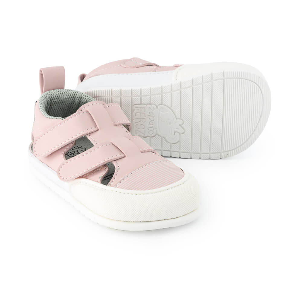 sandalias barefoot veganas microfibra cierre velcro espacio dedos bebes color rosa javea feroz ss24  