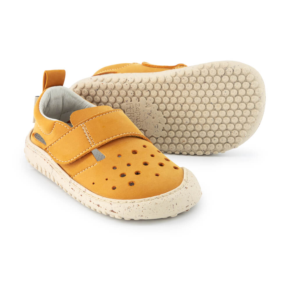 zapatos barefoot saludables ninos ninas color amarillo mostaza benisa rocker ss24  